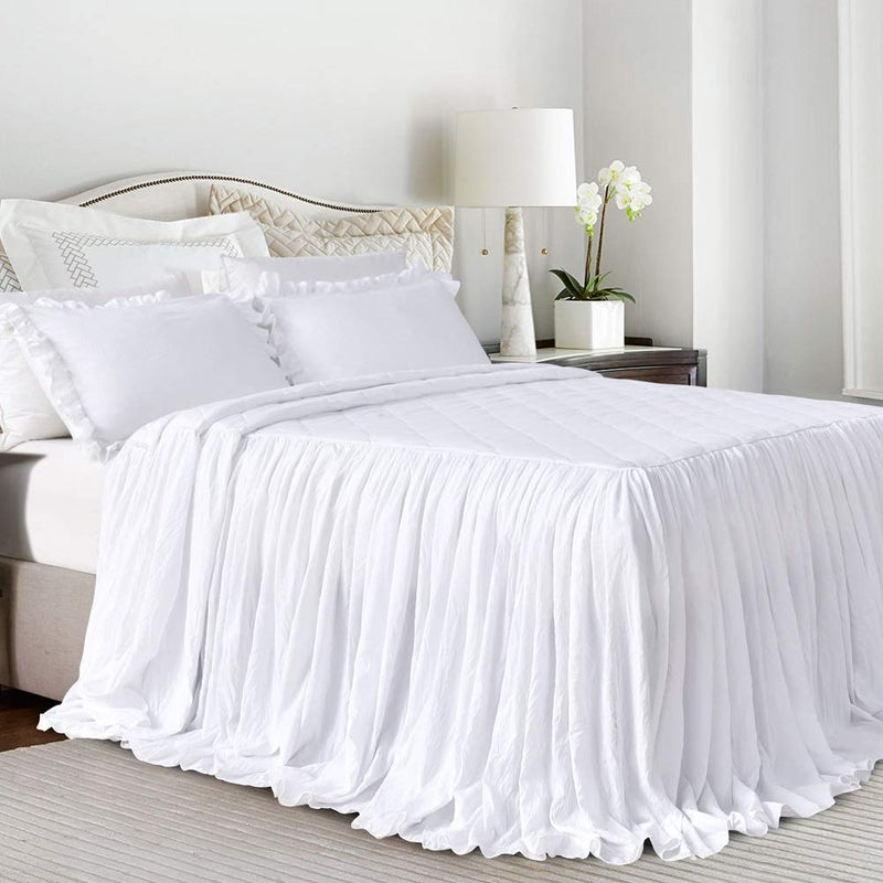 QSH Queen's House Ruffle Skirt Bedspread French Country Bedspread White King Size 3 Piece Set - Image 1